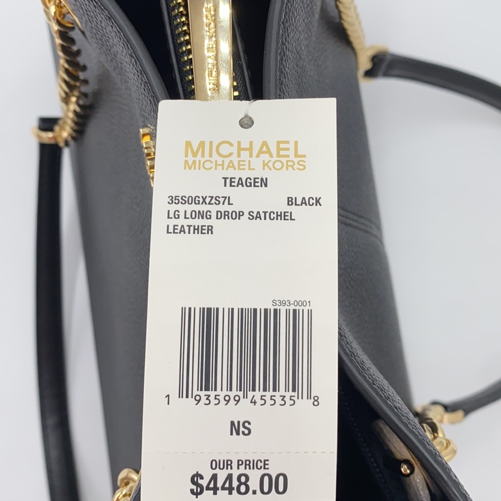 MICHAEL KORS TEAGEN LG LONG DROP SATCHEL BLACK - Picture 13 of 16